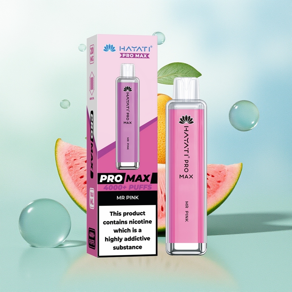 Hayati Pro Max 4000 Pūkštelių Pono Rožinė Kristalinė 1400mAh 2ml Bakas Su 10ml Auto Papildymu 2% 5% Nikotino
