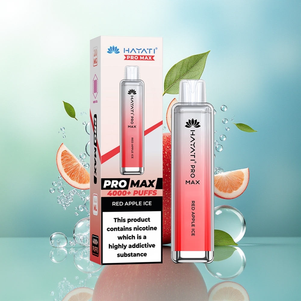 Hayati Pro Max 4000 Potūkiai Raudonasis Obuolys su Ledu 28x28x120mm 1400mAh 2ml bakas 10ml auto papildymas TPD atitikimas