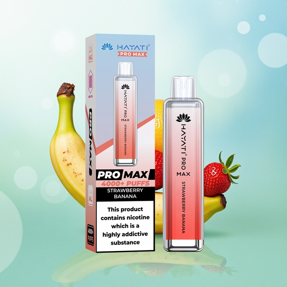Hayati Pro Max 4000 Pruokų Vienkartinė Garinė Žemuogės-Bananų Kristalinė 1400mAh 2ml/10ml