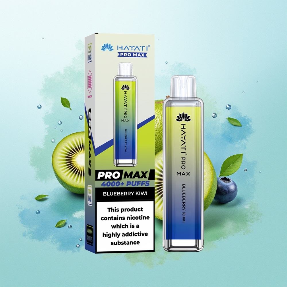 Hayati Pro Max 4000 Pruokai Mėlynųjų Serbentų ir Kiwi su 2% 5% Nikotino 1400mAh 2ml bakas ir 10ml automatinis papildymas
