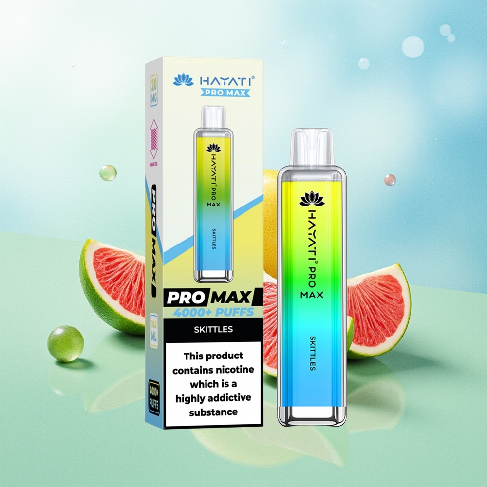 Hayati Pro Max 4000 Pruoksmų Skittles 2ml Bakelis 10ml Automatinis Papildymas 2% 5% Nikotino Galia 1400mAh Akumuliatorius Kristalinė Išvaizda