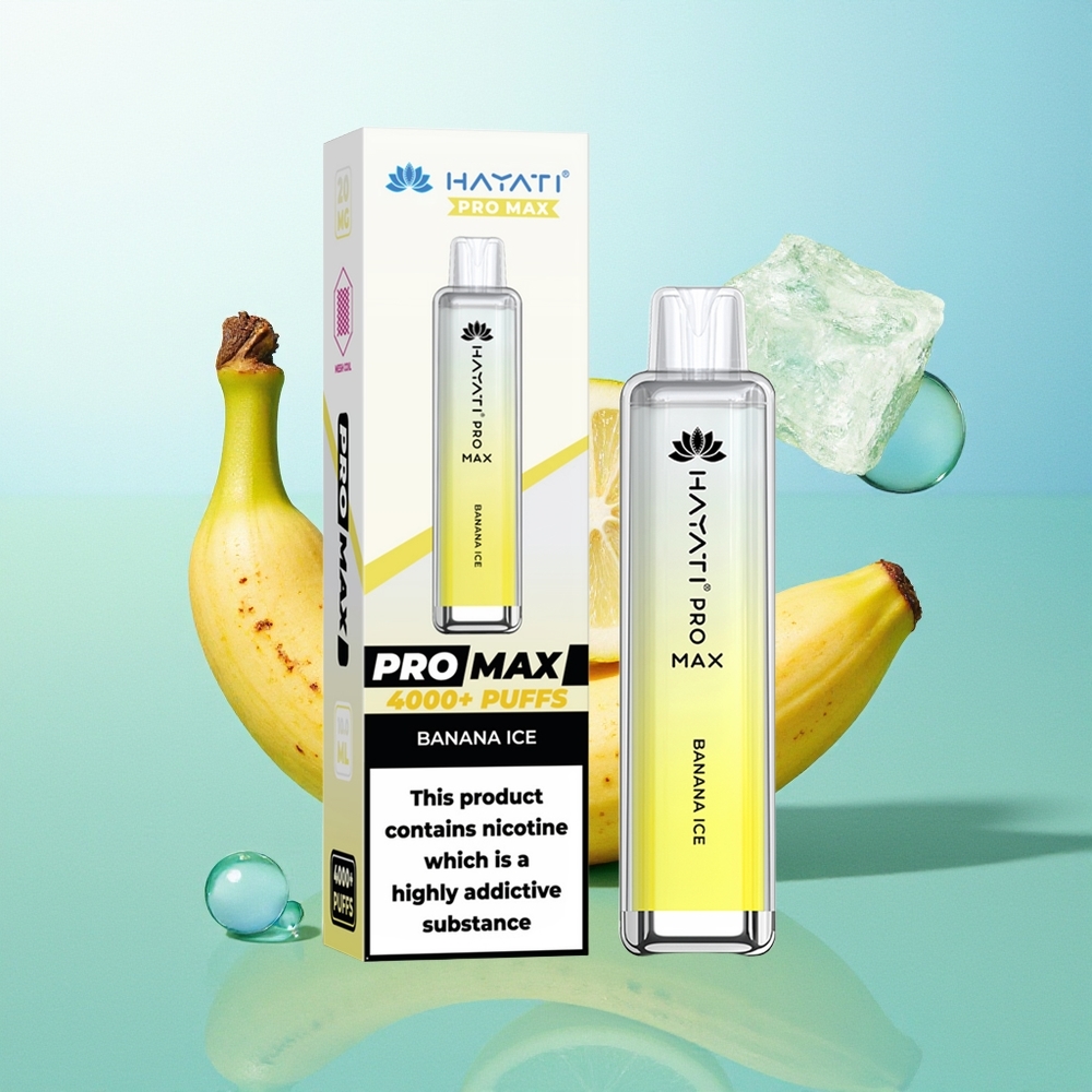 Hayati Pro Max 4000 Pučiai Banano Ledas 2ml bakas su 10ml auto papildymu 1400mAh baterija