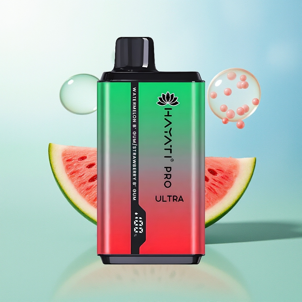 Hayati Pro Ultra 15000 Pūkų Arbūzas Kramtomoji Guma Braškė Kramtomoji Guma 850mAh 24ml 2% Nikotino