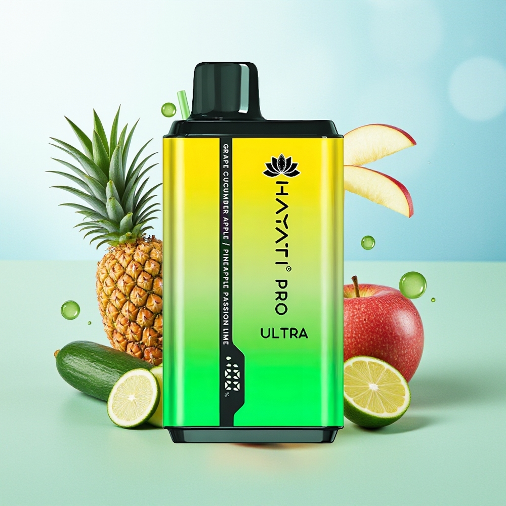 Hayati Pro Ultra 15000 Pūkų Vynuogės Agurkas Obuolys Ananasas Passion Vaporizatorius 850mAh 24ml 2%