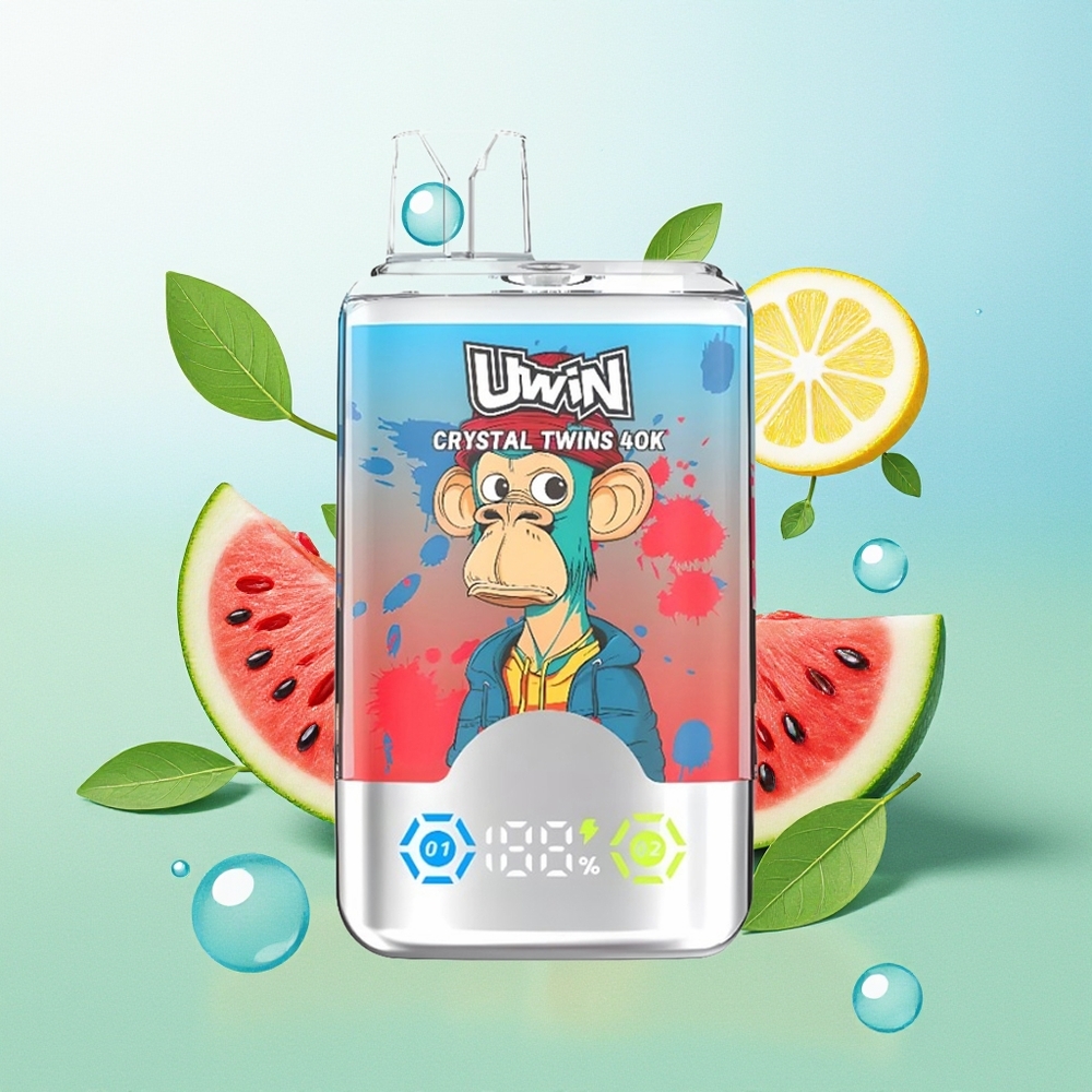 UWIN Crystal Twins 40000 Pūkų Braškės Arbūzas Citrina Kalkės Dviguba Skoniu Sistema 32ml Skystis Type-C 0.6 Omų Tinklelio Apvija