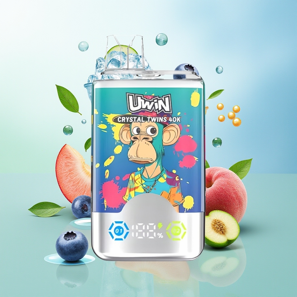 UWIN Crystal Twins 40000 Pūkų Mėlynųjų Uogų Ledas Vasario Persikas Ledas 32ml 850mAh Type-C 0.6 Ohm Tinklas