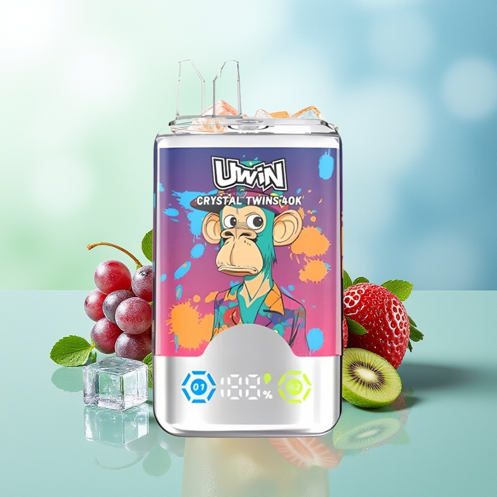 UWIN Crystal Twins 40000 Pūsų Paspirėjimo garinimo įrenginys braškė-kiwi-vynuogės ledas su 32ml skysčio Type-C