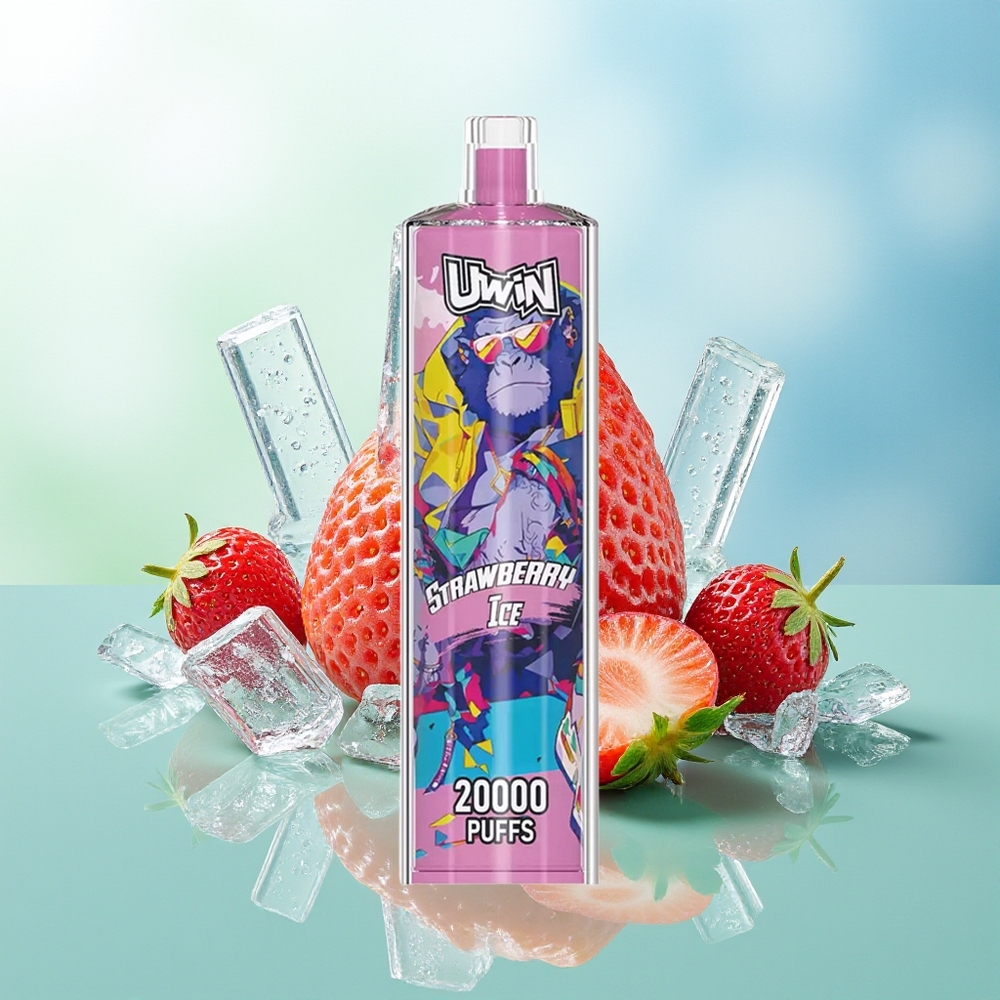 UWIN Shisha Hookah Crystal 20000 Puffs Braškės Ledas 0% Nikotino 22ml Talpa 650 mAh Baterija Type-C Įkrovimas Mesh Apvija DTL